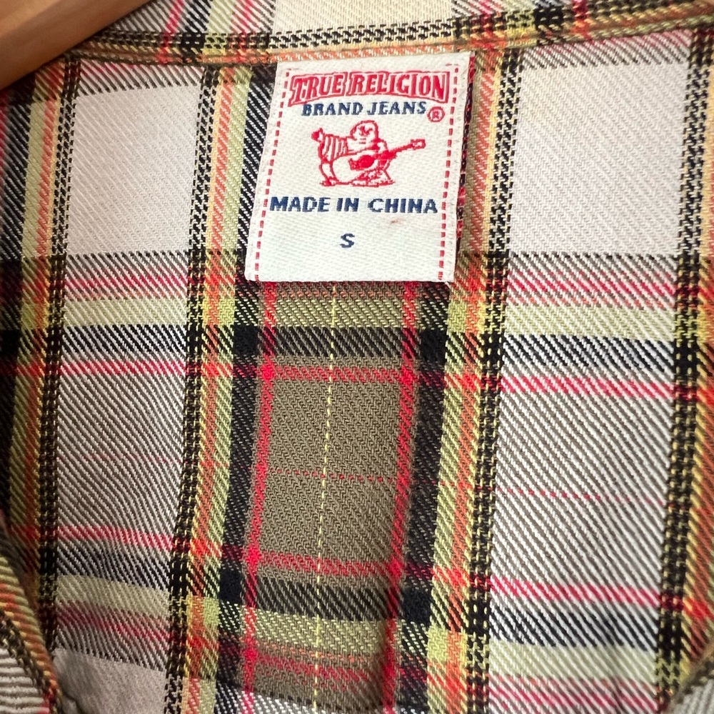 True Religion Women's Plaid Western Pearl Snap Shirt - Olive Cream - Picture 4 of 5